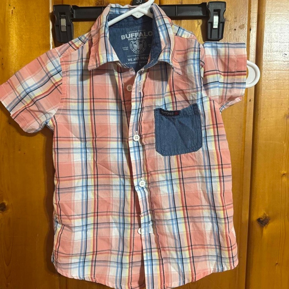 Buffalo David Bitton Kids Pink Blue White Plaid Short Sleeve Button Down Shirt 5